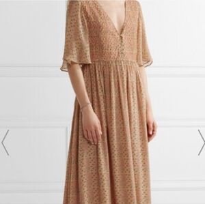 The Great. Manor 100% Silk Maxi Dress Peach Floral 2 NWOT